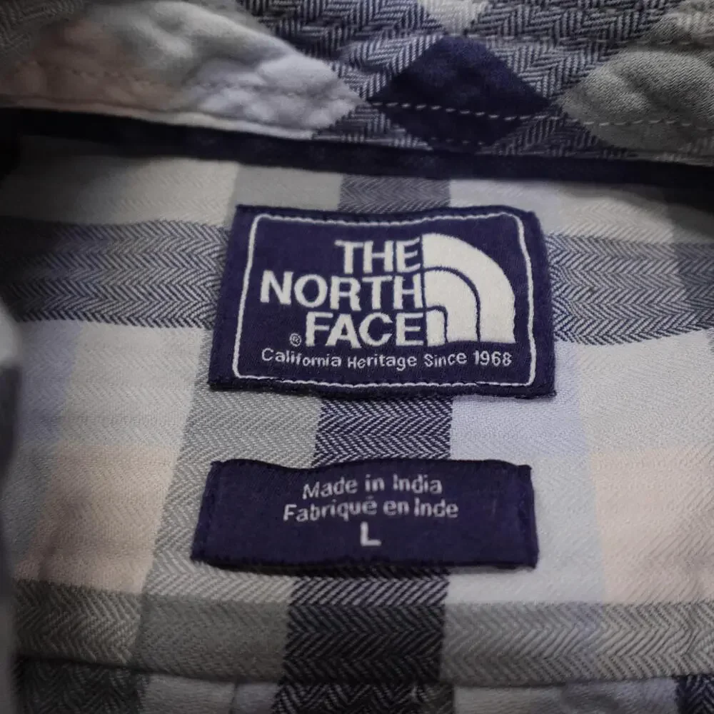 The North Face Shirt Mens Large Blue Plaid Long Sleeve Button Up Casual Cotton